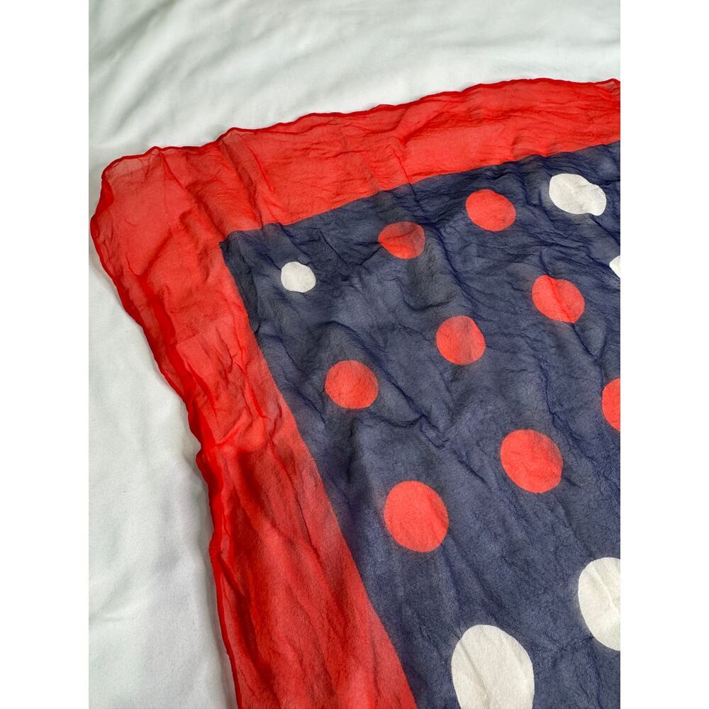 Vintage Echo Navy Blue Square Scarf with Polka Dots - Picture 10 of 12